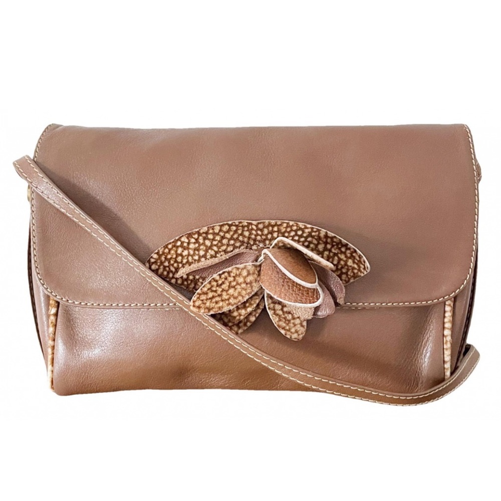 Borbonese brown leather and suede vintage floral crossbody bag